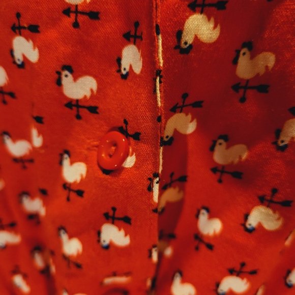 Forever 21 Rooster Print Red Fit and Flare Dress with Belt M - Picture 5 of 14